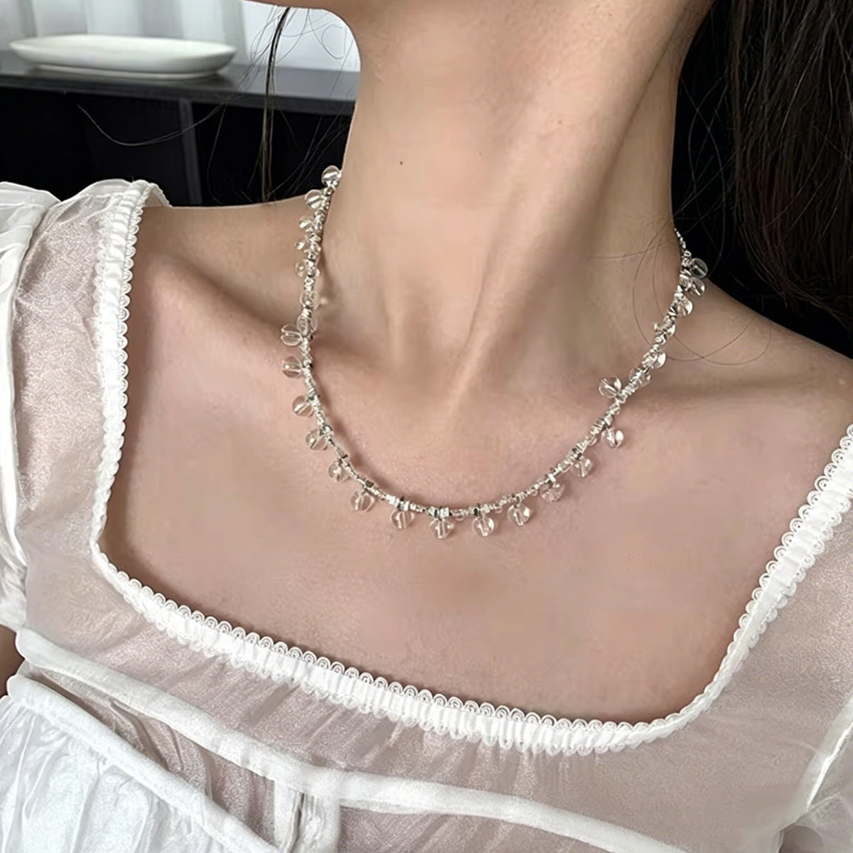 Cold Fairy Crystal Hand Twin Tassel Clavicle Necklace