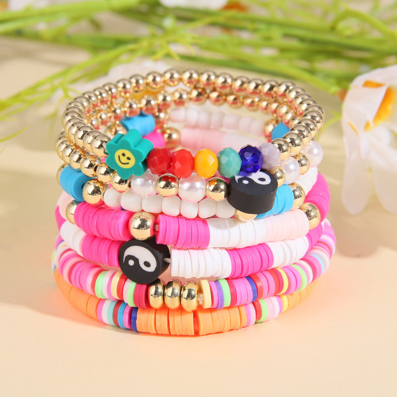 Rainbow Love Beaded Polymer Clay Imitation Bracelets