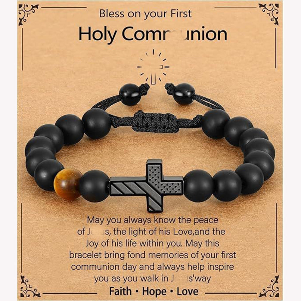 Men's Cross Frosted Tigereye Hand-woven National Flag Bracelets