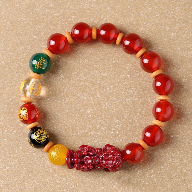 Five Gods Of Wealth Red Agate Elements Crystal Purple Bracelets
