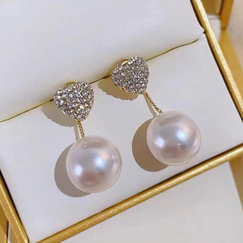 Jeweled Loving Heart One Style For Pearl Elegant Advanced Earrings