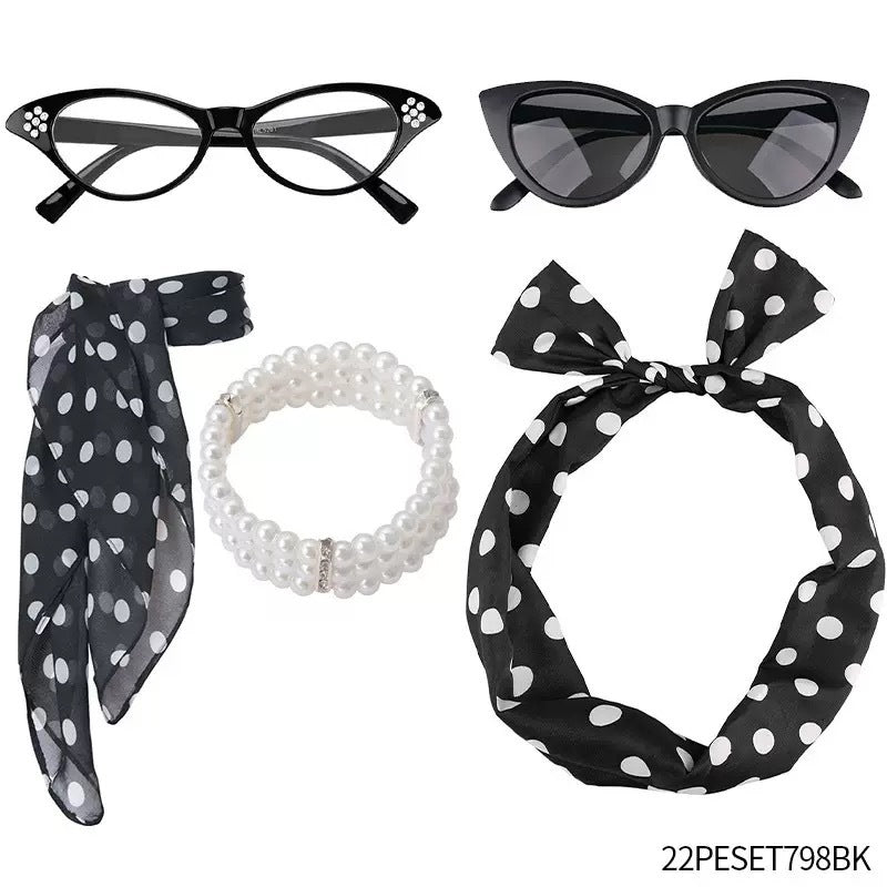 Women's Black White Red Dot Circle Acrylic Generation Retro Suit Jewelry Set