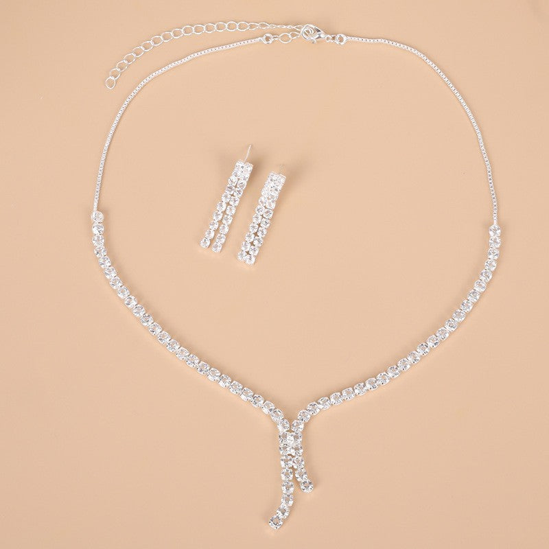 Women's Shiny Full Rhinestone Zircon Tassel Light Luxury High-grade Clavicle Chain Jewelry Set