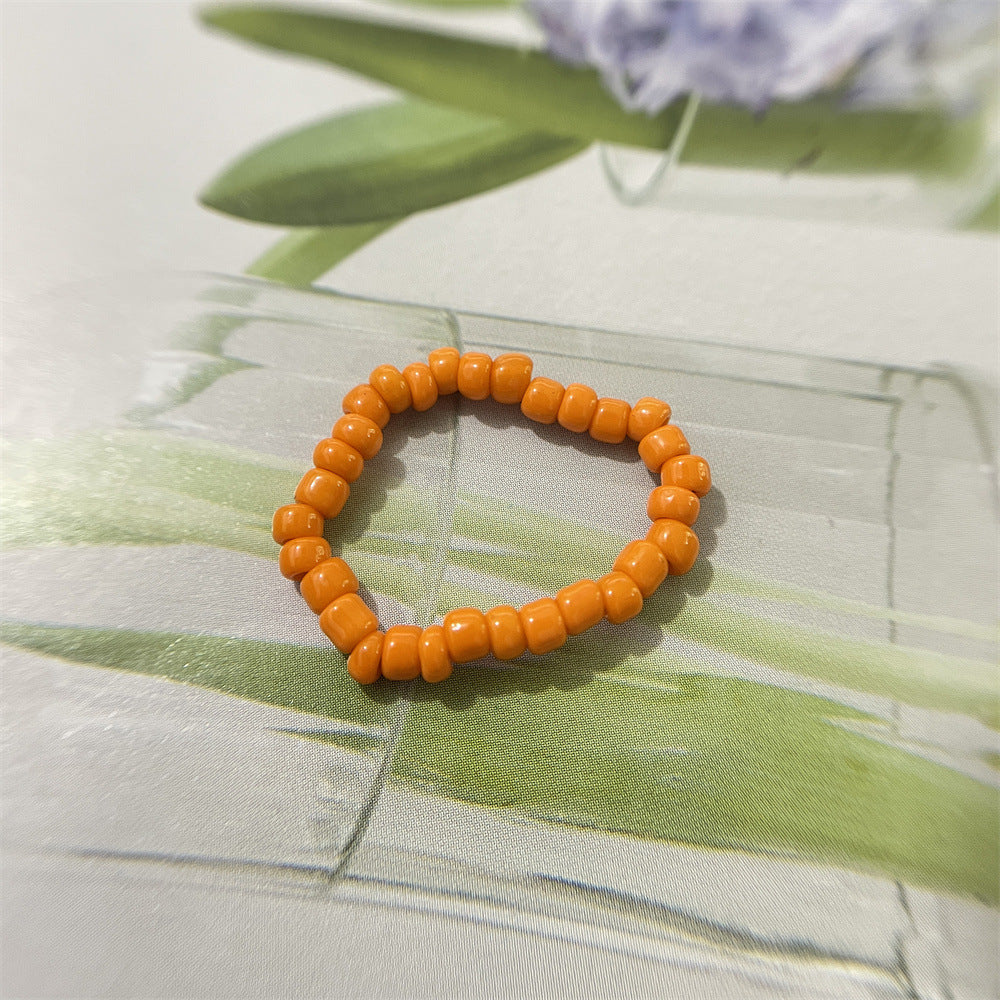 Bead Flower Colorful Woven Small Index Finger Female Rings