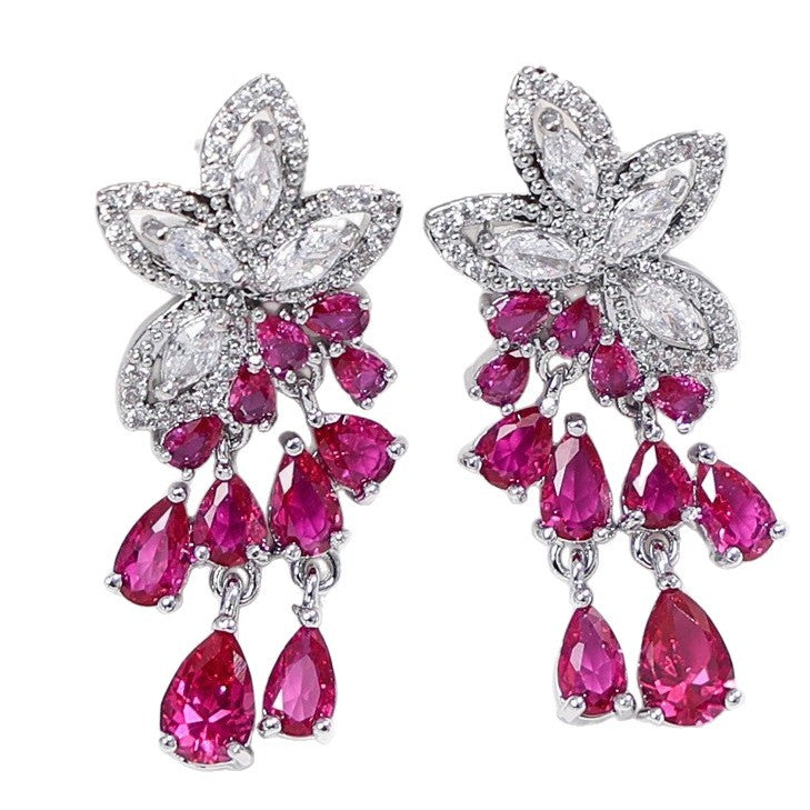 Women's Flower Design Light Luxury Banquet Dress High-grade Earrings
