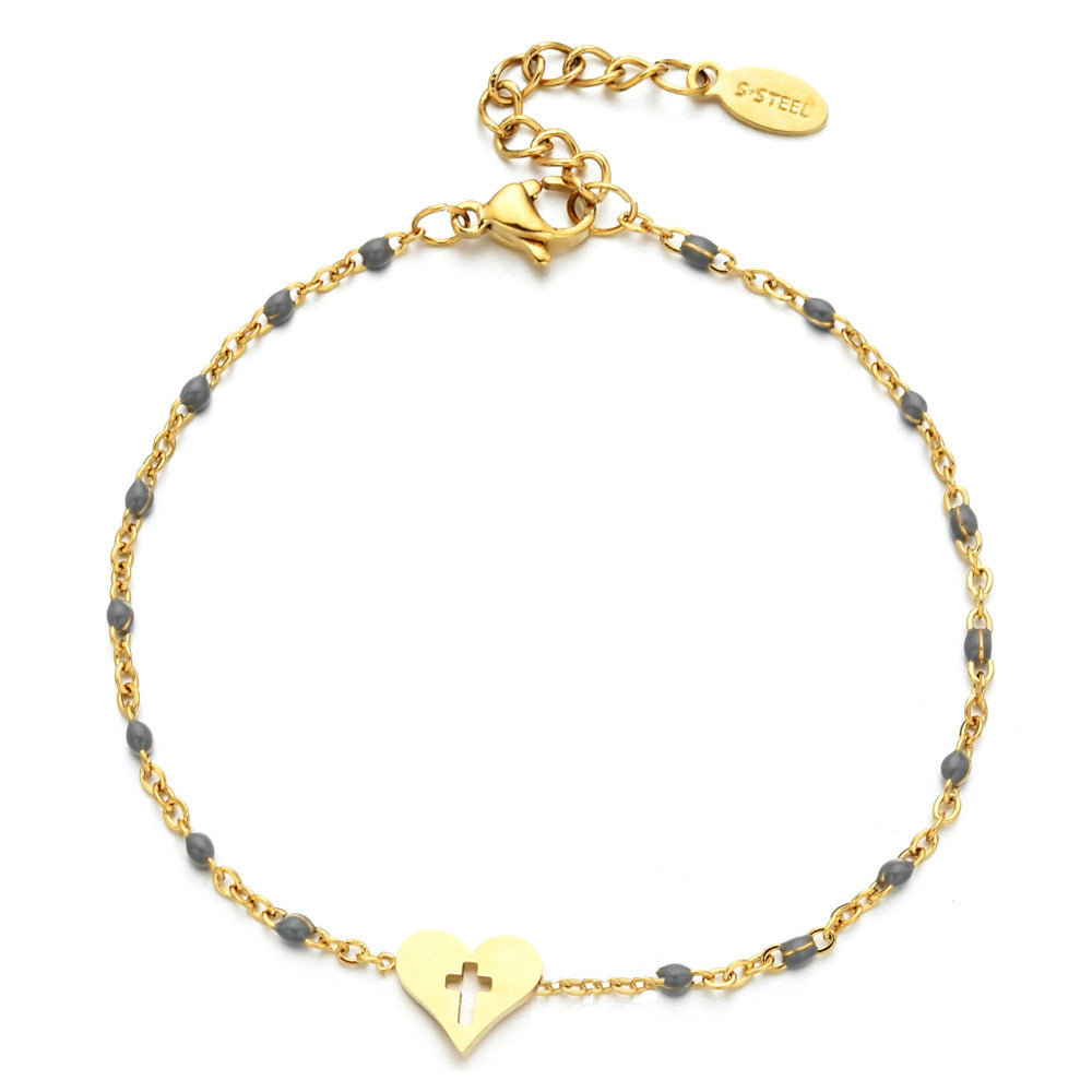 Stainless Steel Colorful Oil Female Creative Peach Heart Bracelets