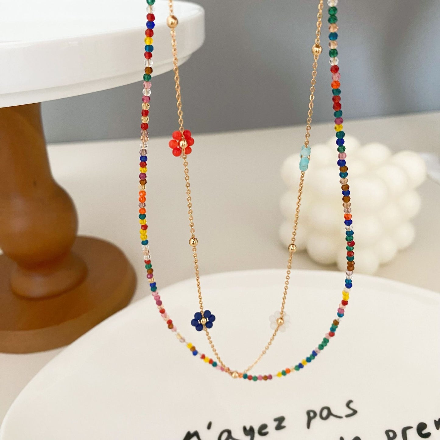 Women's Colorful Zircon Beaded Dopamine Fashion Casual Twin Clavicle Necklaces