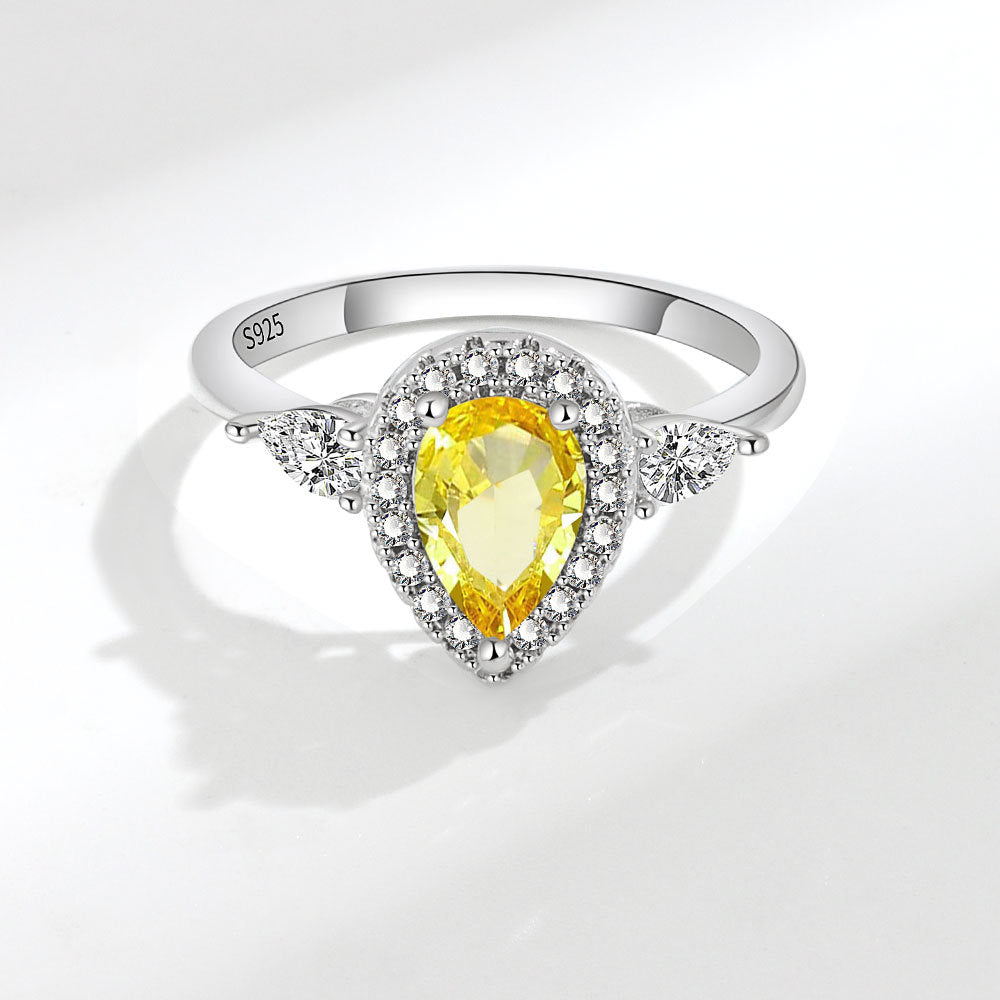 Bagues en forme de goutte de gros Zircon jaune pour Couple Simple pour femmes