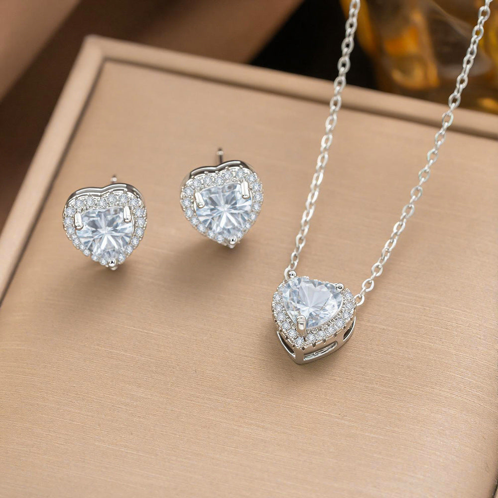 Micro Inlaid Zircon Love Three-piece Female Affordable Luxury Jewelry Set