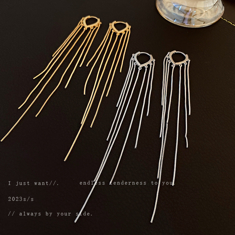 High-grade Elegant Trendy Long Chain Tassel Slim Ear Buckle