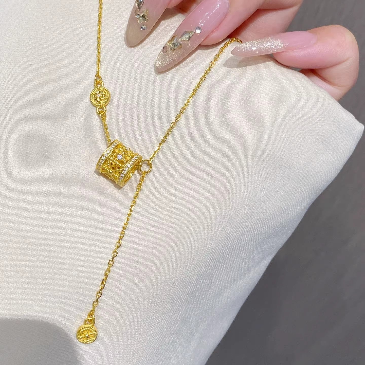Women's Bridge Diamond Flashing Starry Sky Small Waist Tassel Golden Hollow Jewelry Set