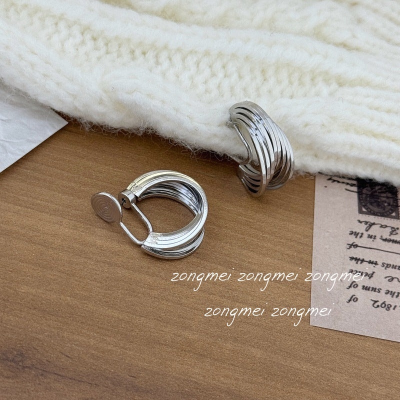 French Retro Coffee Gold Line Niche Design Earrings