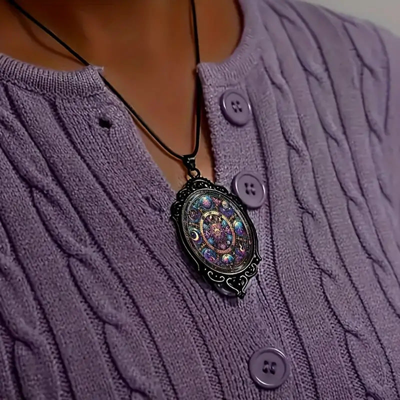 Elegant Constellation Pattern Black Frame Glass Embossed Romantic Necklace