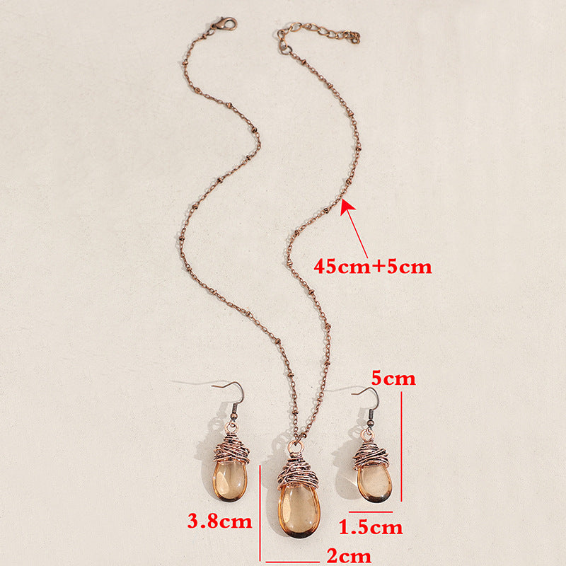 Women's Fashion Vintage Water Drop Lantern Glass Jewelry Set
