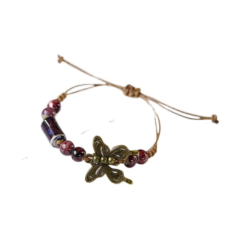 Women's Artistic Idyllic Woven Butterfly Ceramic For Korean Style Bracelets