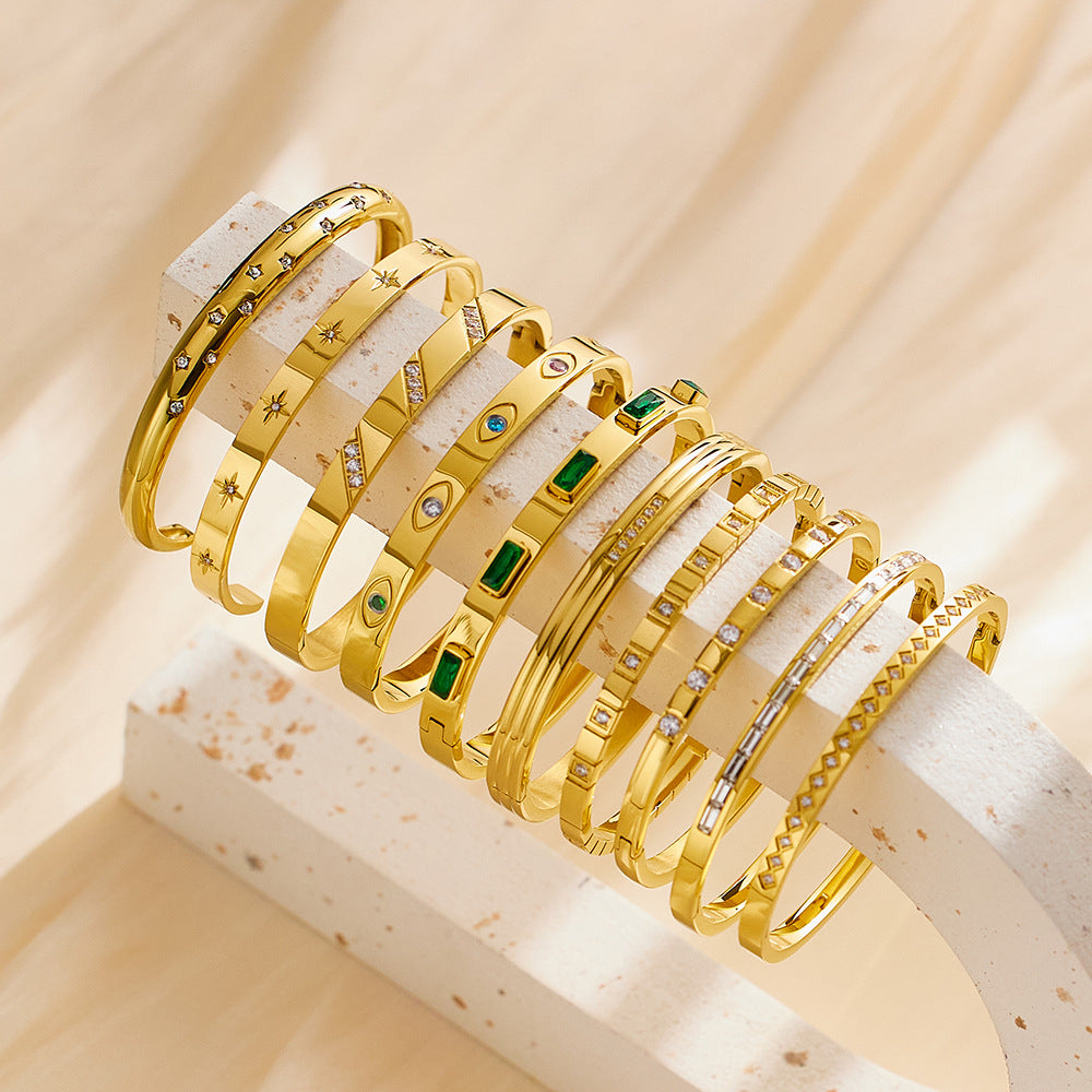 Light Luxury Zircon Gold Titanium Steel Retro Fashion Stainless Bracelets