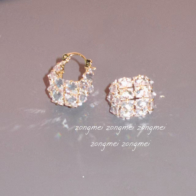 Women's Luxury Square Candy Flash Real Gold Zircon Exquisite Wind Without Ear Clip