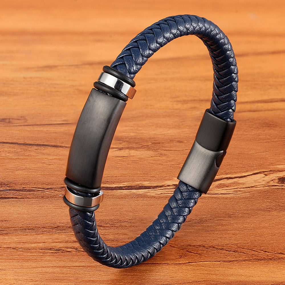Men's Color Collection Stainless Steel Leather Woven Personality Bracelets