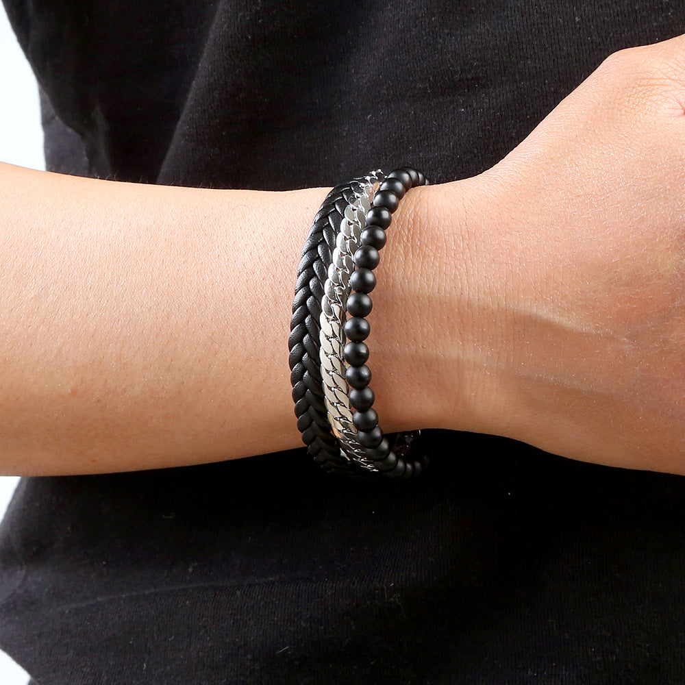 Men's Steel Unique Obsidian String Beads Hand-woven Bracelets