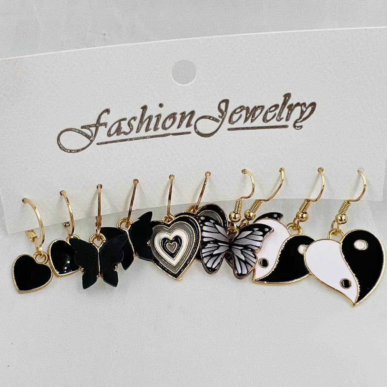 Vintage Pearl Metal Gold Heart Butterfly Geometric Rings