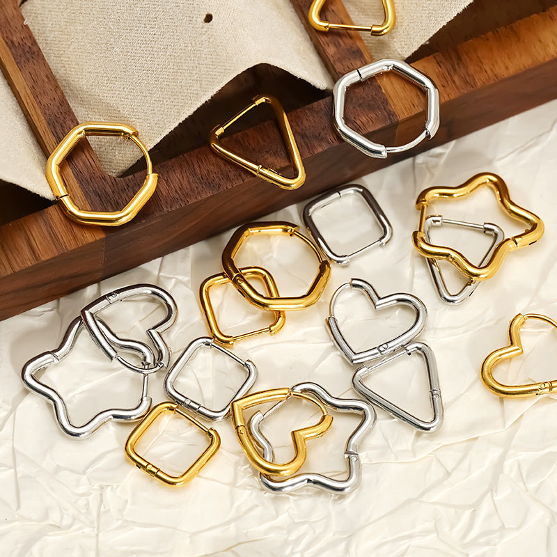 Stainless Steel Simple Geometric Gold Hexagon Personality Titanium Ear Rings