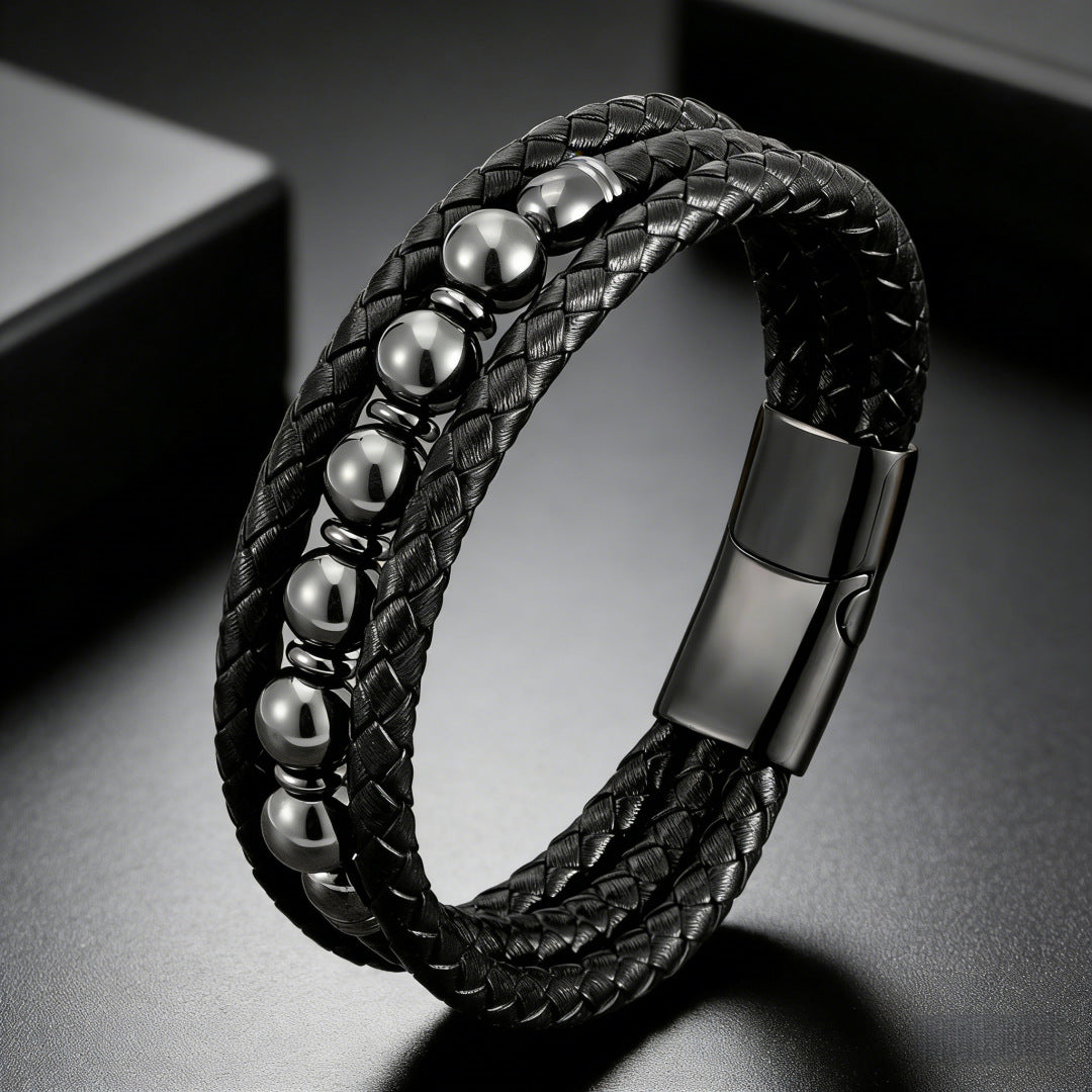 Men's Woven Leather Color Beaded Source Bracelets