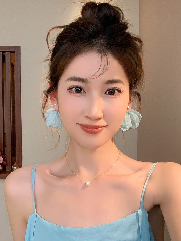 Women's Blowing Wheat Waves Atmosphere Chiffon Flower High-grade Earrings