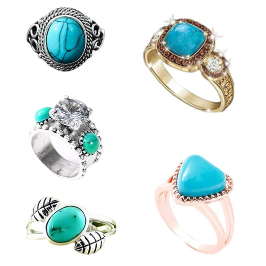 Bagues de fiançailles de mariage turquoise pour femmes, hommes et vintage