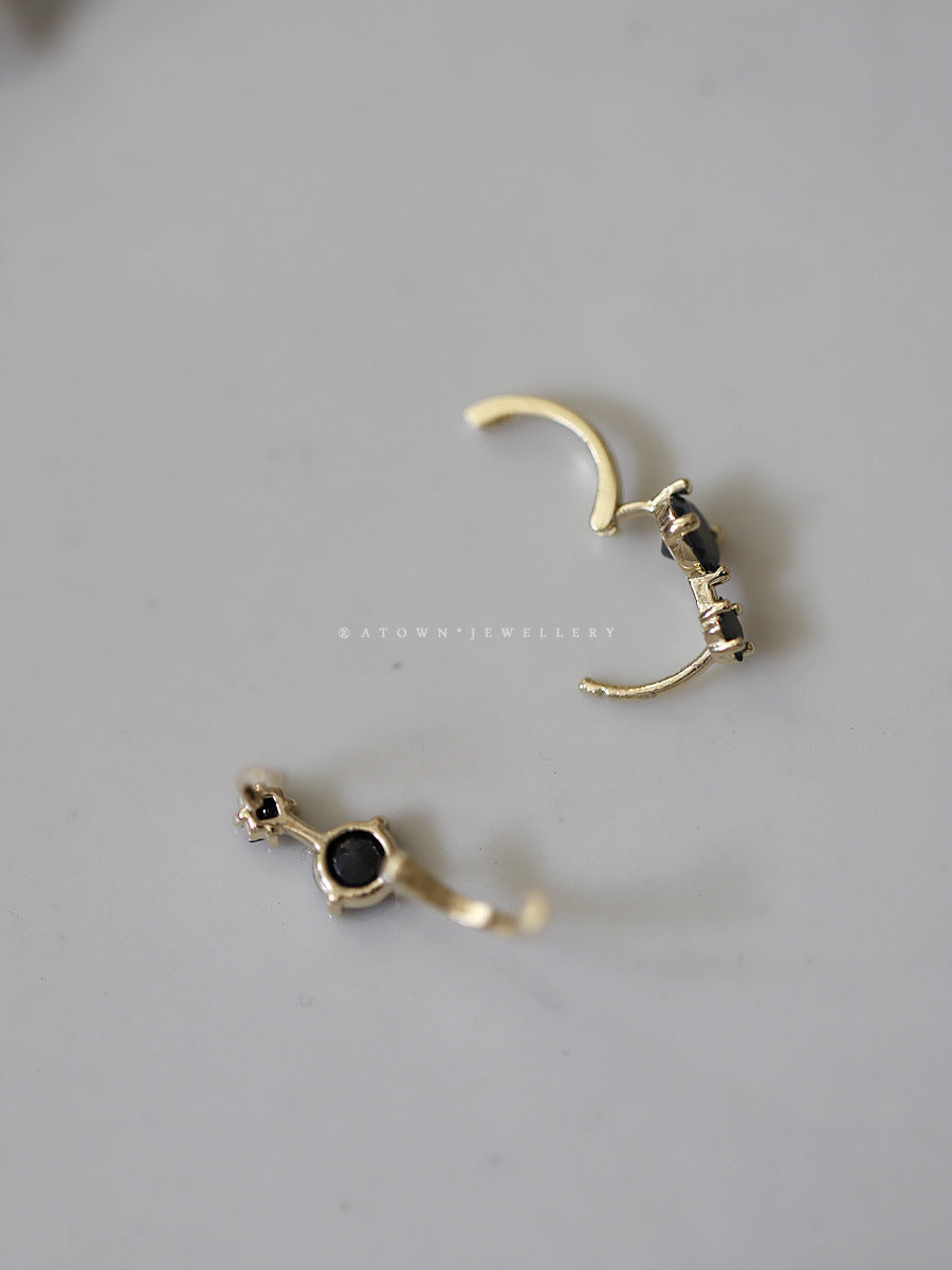 Women's Sier Gold Plated Ear Black Zircon Gothic Style Earrings