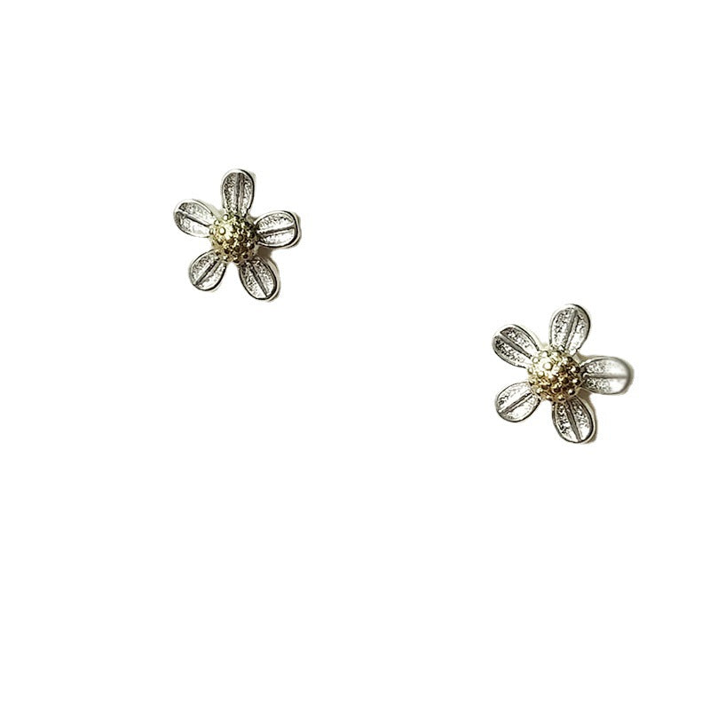 Sier Needle Small Flower Ear Female Rings