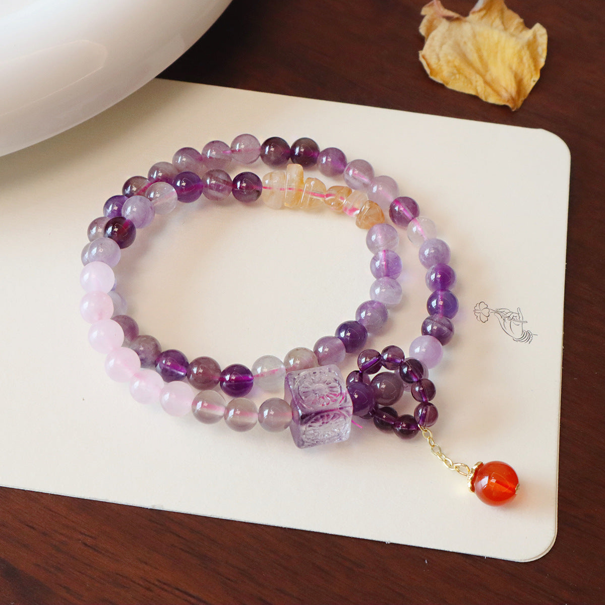 Purple Collection Natural Amethyst Double Hand National Bracelets