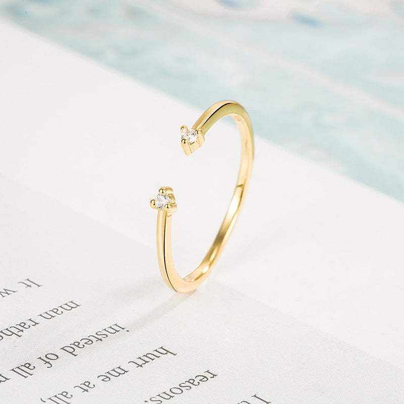 Small Diamond Twin Open Female Design Simple Adjustable Ring