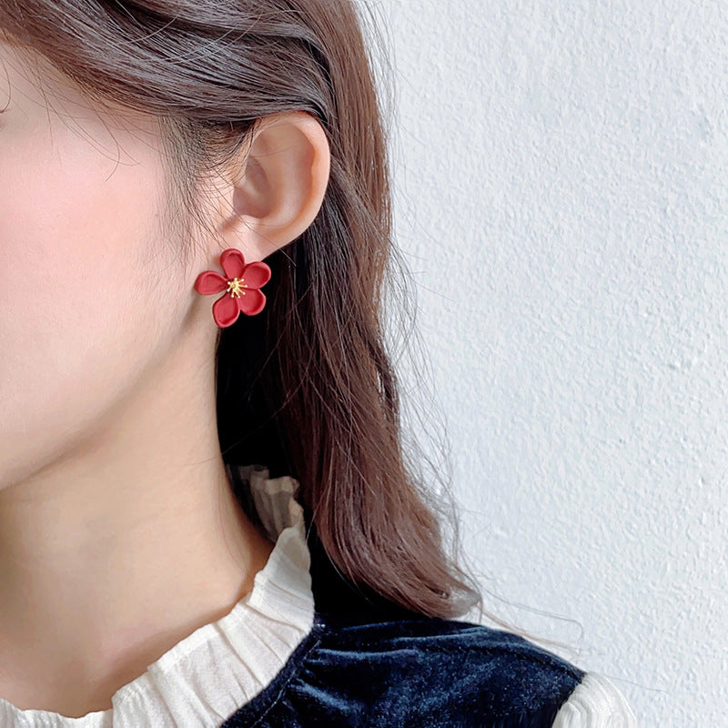 Red Flowers Style Niche Design Temperament Entry Earrings