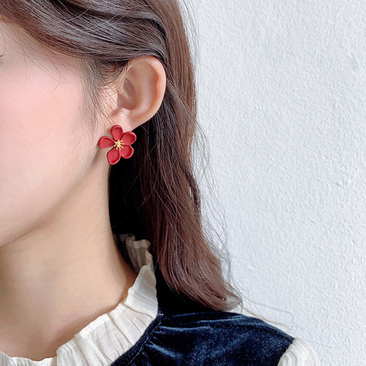 Red Flowers Style Niche Design Temperament Entry Earrings