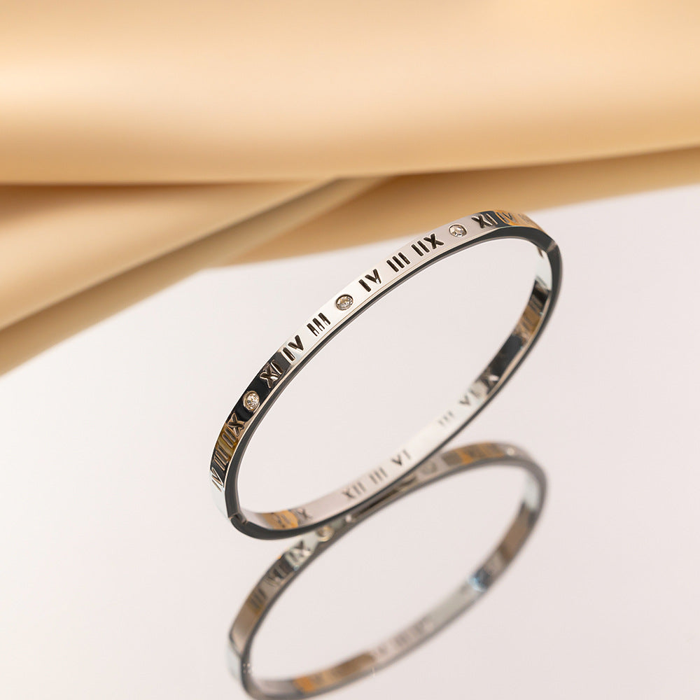 First Light Luxury Temperament Female Roman Digital Niche Design Titanium Bracelet