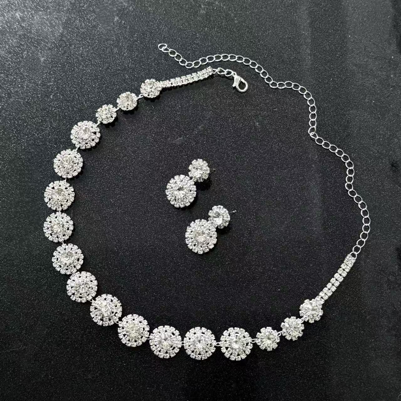 Women's Luxury Wedding Party Formal Dress With Rhinestone Fashion For Jewelry Set