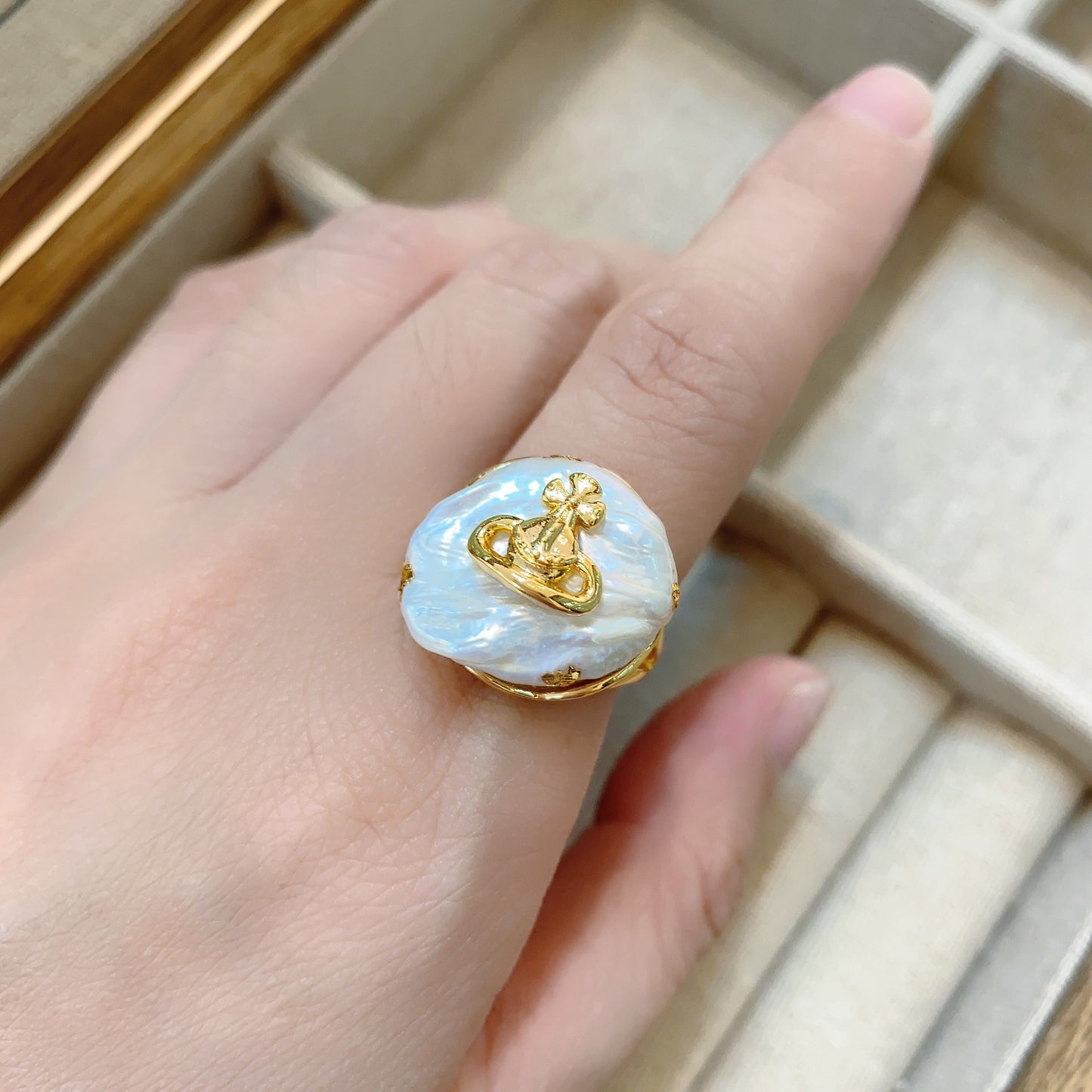 Elegant Baroque Pearl Gem Natural Stone Rings