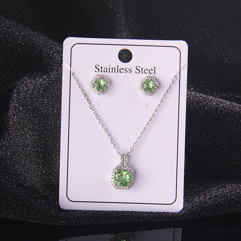 Zircon Crystal Square Diamond Full Perfume Bottle Female Jewelry Set