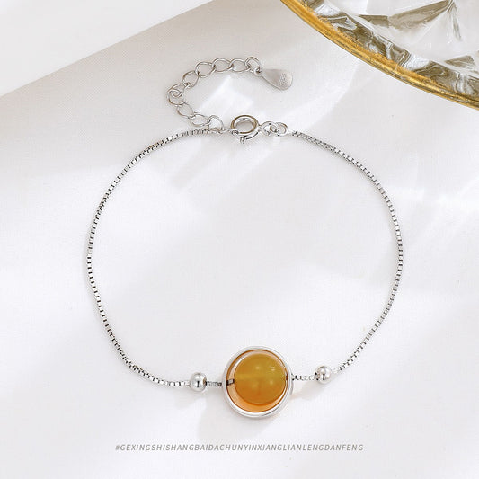 Women's Sier Geometric Circle Citrine Temperamental Minority Fashion Ornament Light Bracelets