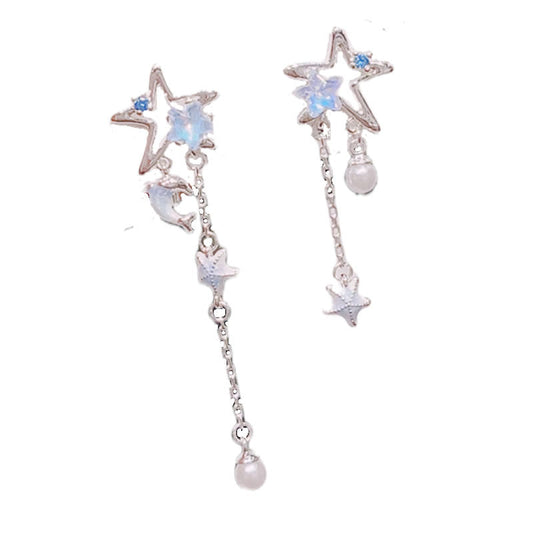 Women's Starfish Zircon Tassel Dolphin Ear Irregular Earrings