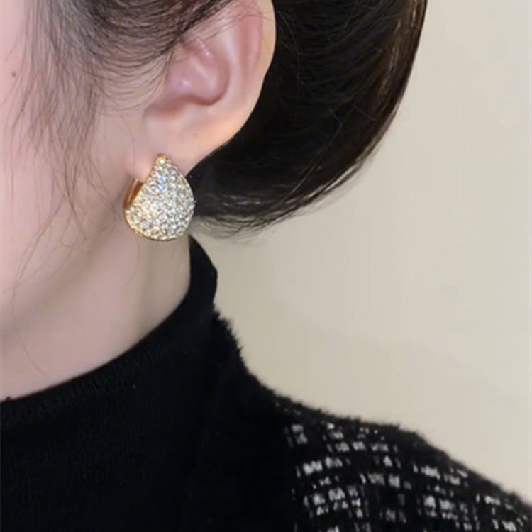 Light Luxury Full Diamond Clip Female Tide Earrings