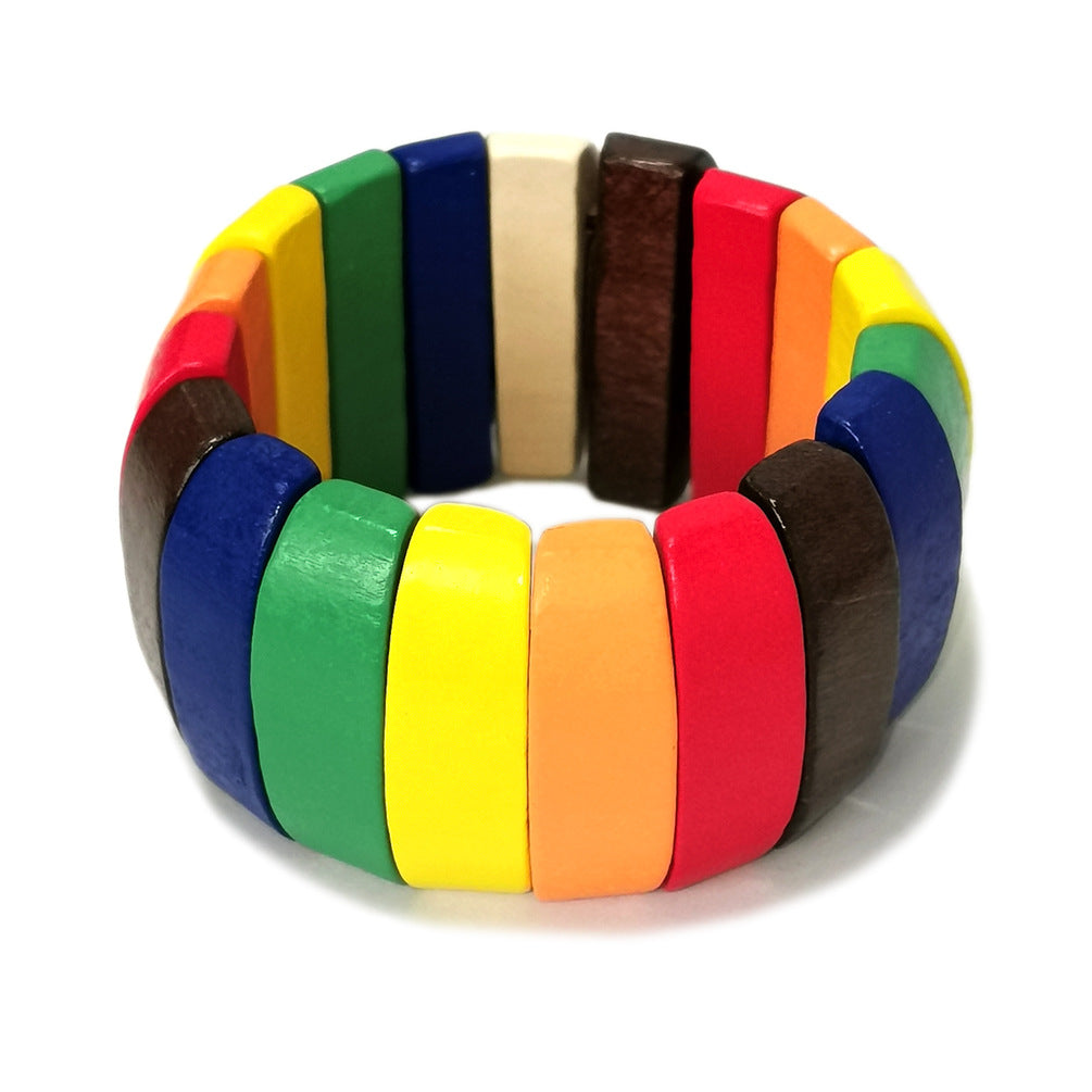 Women's Fashion Handmade Wooden Bead Bohemian Stretch Bracelet