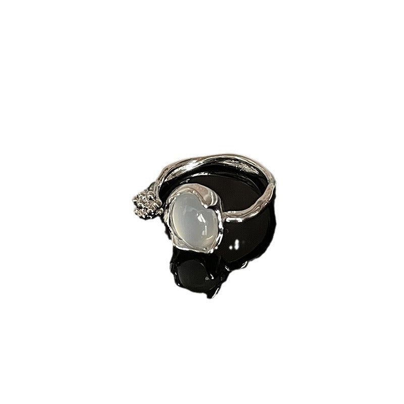 Design Moonstone Flower Bud High-grade Open Cold Style Earrings