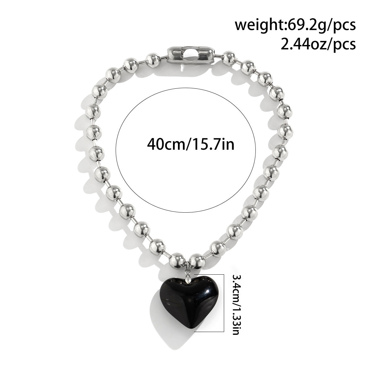 Women's Creative Round Beads Chain Heart Pendant Necklaces