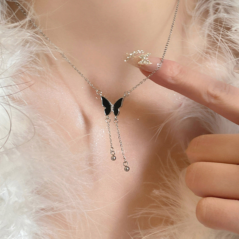 Women's Desire Wind Black Butterfly Tassel Fashionable Necklaces