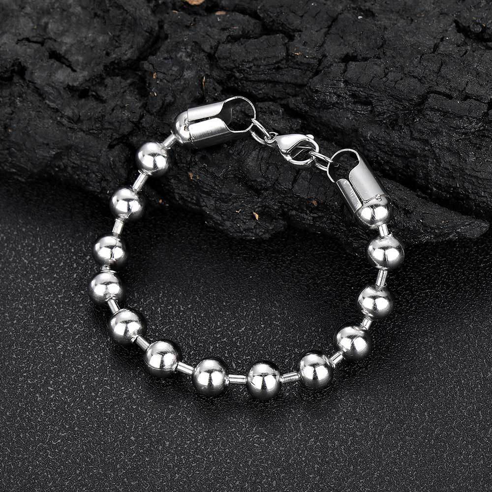 Men's Glass Bead Chain Ball Stainless Steel Bracelets