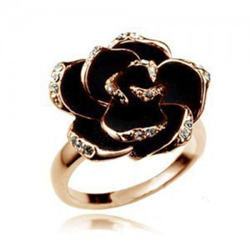 Imported Ornament Diamond Black Rose Open Rings