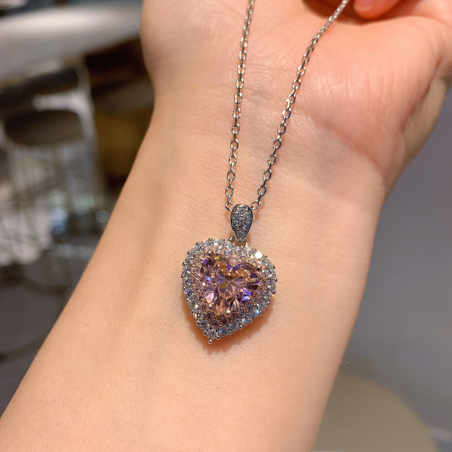 Women's Live Pink Love Heart-shaped Zircon Jewelly Jewelry Set