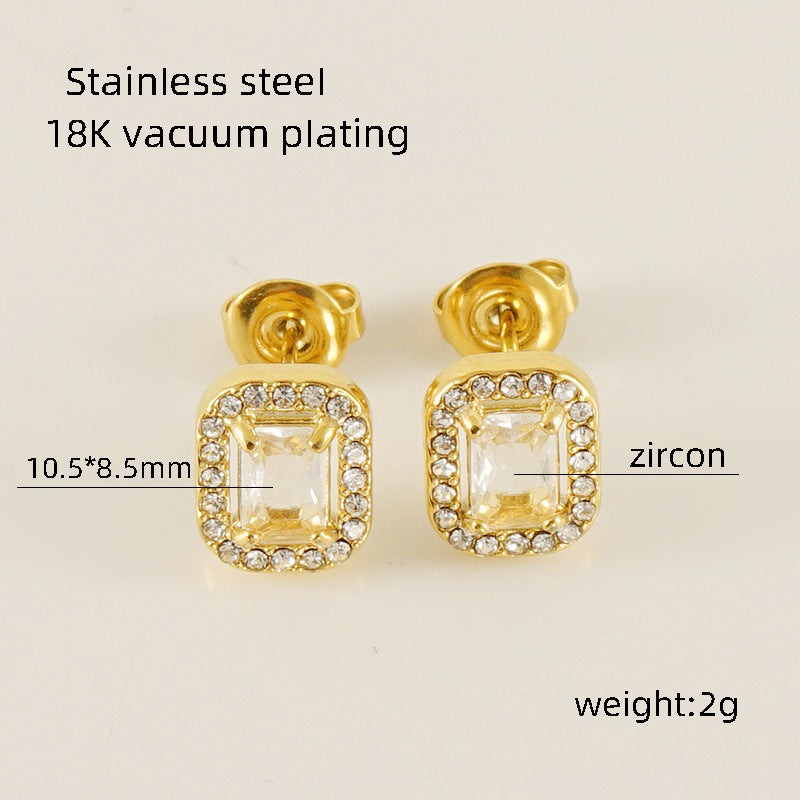 Women's Titanium Steel Zircon Stainless Square High-grade Earrings