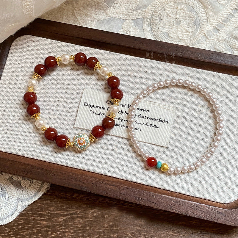 Women's South Red Agate Pearl Light Luxury Minority High-grade Twin Fashion Bracelet